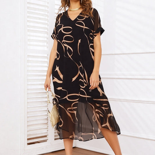 Flowing maxi dress with V-neck and print