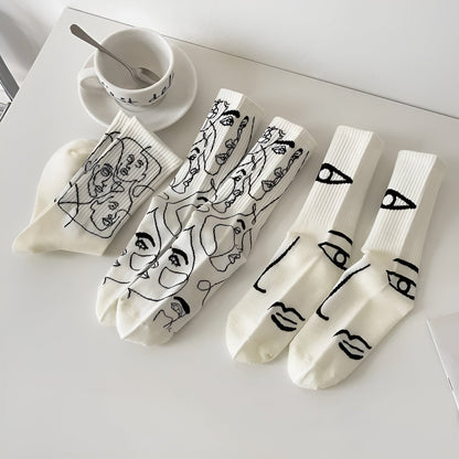 Staring Faces - Abstrakte Linienkunst Socken