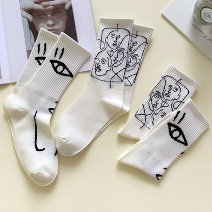 Staring Faces - Abstrakte Linienkunst Socken